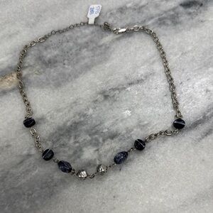 Silver Black and Blue Beaded Necklace